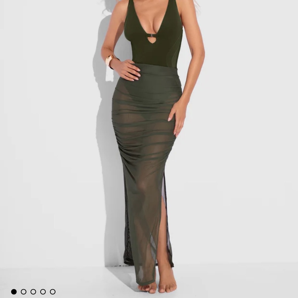 Ruched Sheer Maxi Skirty - Fern